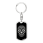 Calavera Mexican Sugar Skull 120 Keychain Stainless Steel or 18k Gold Dog Tag Keyring-Express Your Love Gifts