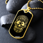 Calavera Mexican Sugar Skull 121 Necklace Stainless Steel or 18k Gold Dog Tag 24" Chain-Express Your Love Gifts