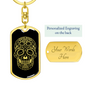 Calavera Mexican Sugar Skull 123 Keychain Stainless Steel or 18k Gold Dog Tag Keyring-Express Your Love Gifts