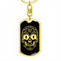 Calavera Mexican Sugar Skull 124 Keychain Stainless Steel or 18k Gold Dog Tag Keyring-Express Your Love Gifts