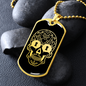Calavera Mexican Sugar Skull 124 Necklace Stainless Steel or 18k Gold Dog Tag 24" Chain-Express Your Love Gifts