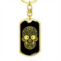 Calavera Mexican Sugar Skull 125 Keychain Stainless Steel or 18k Gold Dog Tag Keyring-Express Your Love Gifts