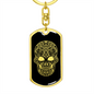 Calavera Mexican Sugar Skull 126 Keychain Stainless Steel or 18k Gold Dog Tag Keyring-Express Your Love Gifts