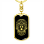 Calavera Mexican Sugar Skull 132 Keychain Stainless Steel or 18k Gold Dog Tag Keyring-Express Your Love Gifts