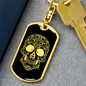 Calavera Mexican Sugar Skull 133 Keychain Stainless Steel or 18k Gold Dog Tag Keyring-Express Your Love Gifts