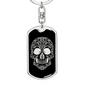 Calavera Mexican Sugar Skull 133 Keychain Stainless Steel or 18k Gold Dog Tag Keyring-Express Your Love Gifts