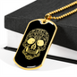 Calavera Mexican Sugar Skull 133 Necklace Stainless Steel or 18k Gold Dog Tag 24" Chain-Express Your Love Gifts