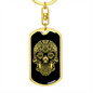 Calavera Mexican Sugar Skull 136 Keychain Stainless Steel or 18k Gold Dog Tag Keyring-Express Your Love Gifts