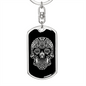 Calavera Mexican Sugar Skull 136 Keychain Stainless Steel or 18k Gold Dog Tag Keyring-Express Your Love Gifts
