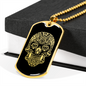 Calavera Mexican Sugar Skull 136 Necklace Stainless Steel or 18k Gold Dog Tag 24" Chain-Express Your Love Gifts
