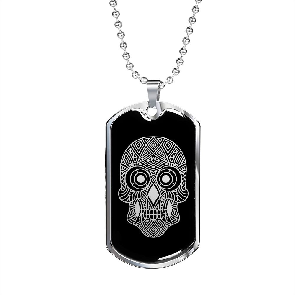 Calavera Mexican Sugar Skull 137 Necklace Stainless Steel or 18k Gold Dog Tag 24" Chain-Express Your Love Gifts