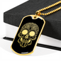 Calavera Mexican Sugar Skull 139 Necklace Stainless Steel or 18k Gold Dog Tag 24" Chain-Express Your Love Gifts
