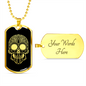 Calavera Mexican Sugar Skull 139 Necklace Stainless Steel or 18k Gold Dog Tag 24" Chain-Express Your Love Gifts