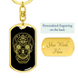 Calavera Mexican Sugar Skull 14 Keychain Stainless Steel or 18k Gold Dog Tag Keyring-Express Your Love Gifts