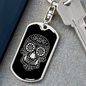 Calavera Mexican Sugar Skull 140 Keychain Stainless Steel or 18k Gold Dog Tag Keyring-Express Your Love Gifts