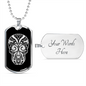 Calavera Mexican Sugar Skull 141 Necklace Stainless Steel or 18k Gold Dog Tag 24" Chain-Express Your Love Gifts