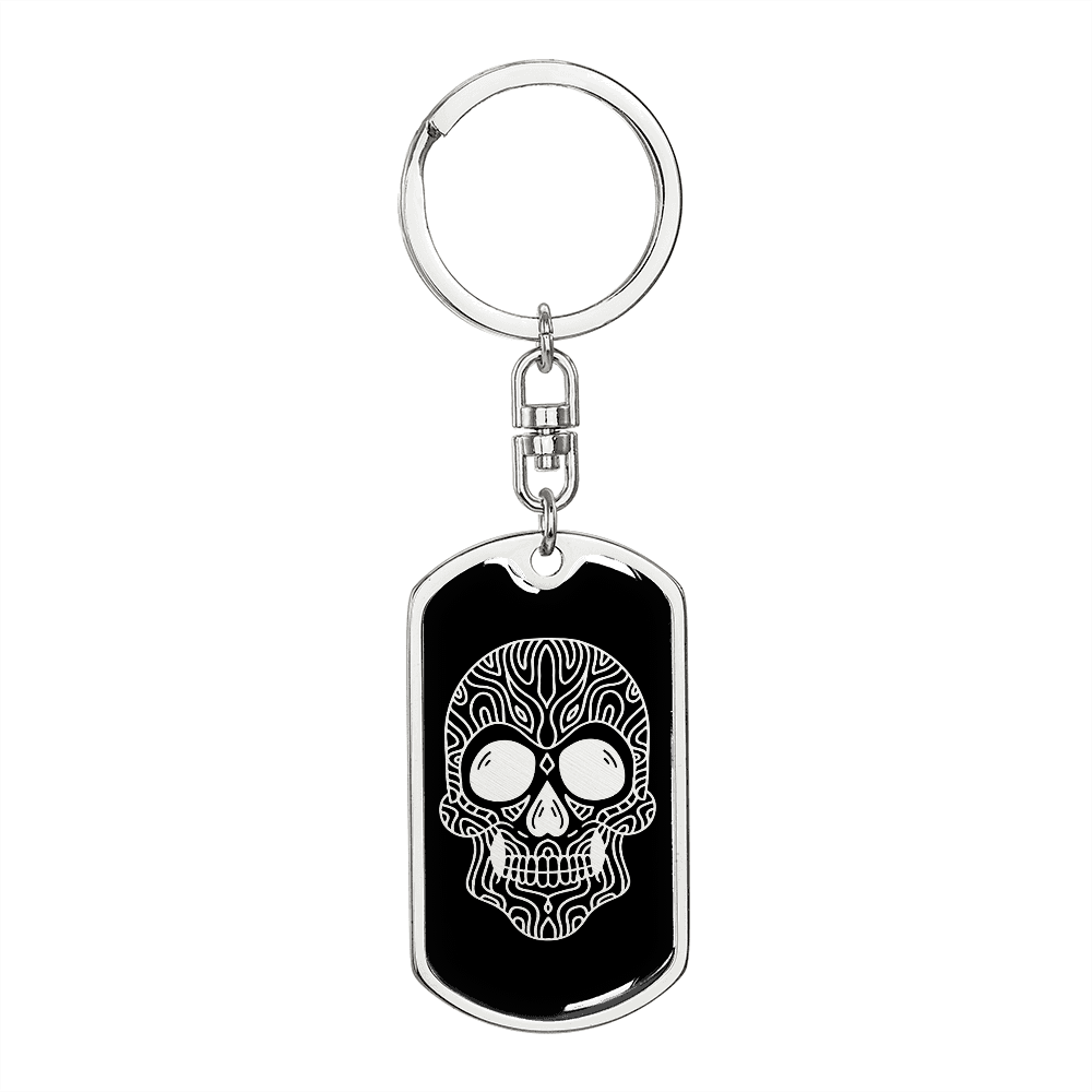 Calavera Mexican Sugar Skull 142 Keychain Stainless Steel or 18k Gold Dog Tag Keyring-Express Your Love Gifts