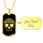 Calavera Mexican Sugar Skull 144 Necklace Stainless Steel or 18k Gold Dog Tag 24" Chain-Express Your Love Gifts