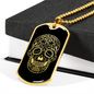 Calavera Mexican Sugar Skull 15 Necklace Stainless Steel or 18k Gold Dog Tag 24" Chain-Express Your Love Gifts