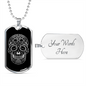 Calavera Mexican Sugar Skull 15 Necklace Stainless Steel or 18k Gold Dog Tag 24" Chain-Express Your Love Gifts