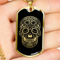 Calavera Mexican Sugar Skull 15 Necklace Stainless Steel or 18k Gold Dog Tag 24" Chain-Express Your Love Gifts