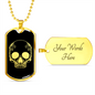 Calavera Mexican Sugar Skull 150 Necklace Stainless Steel or 18k Gold Dog Tag 24" Chain-Express Your Love Gifts