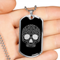 Calavera Mexican Sugar Skull 152 Necklace Stainless Steel or 18k Gold Dog Tag 24" Chain-Express Your Love Gifts