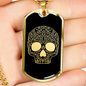 Calavera Mexican Sugar Skull 152 Necklace Stainless Steel or 18k Gold Dog Tag 24" Chain-Express Your Love Gifts
