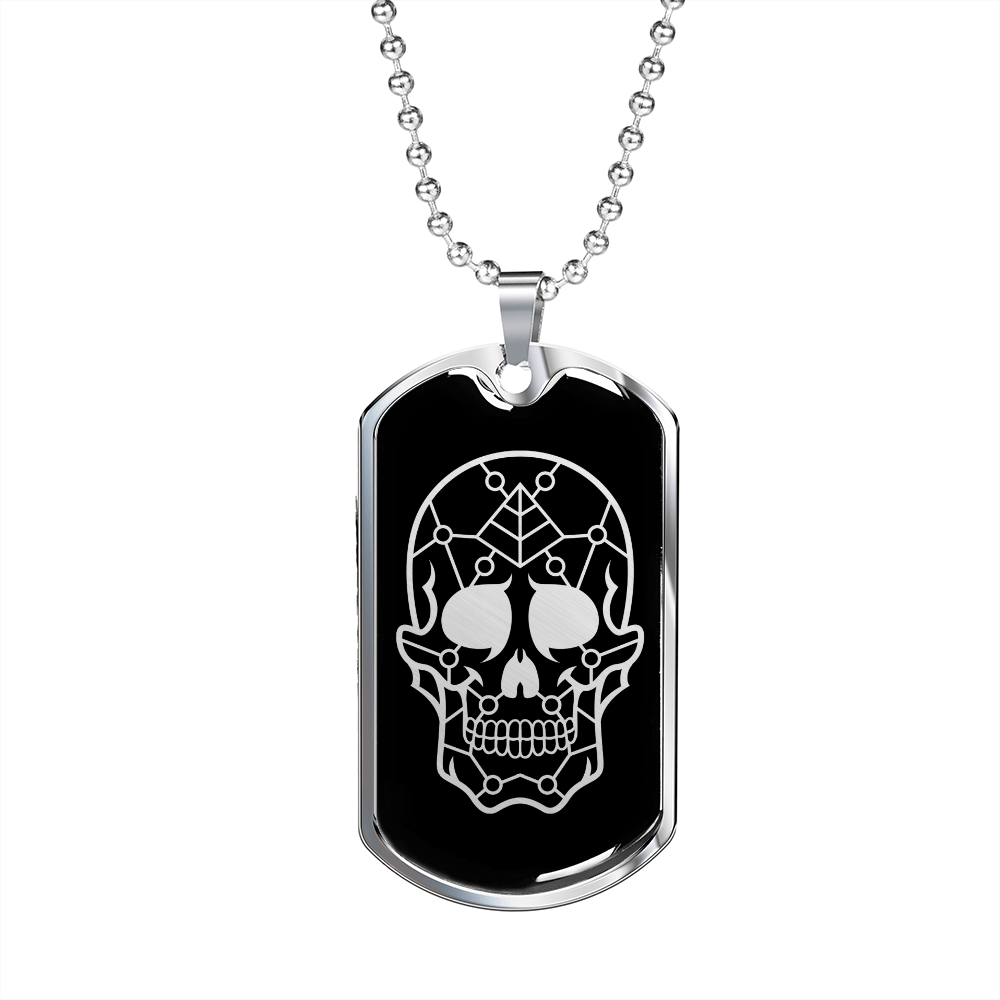 Calavera Mexican Sugar Skull 153 Necklace Stainless Steel or 18k Gold Dog Tag 24" Chain-Express Your Love Gifts