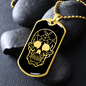 Calavera Mexican Sugar Skull 153 Necklace Stainless Steel or 18k Gold Dog Tag 24" Chain-Express Your Love Gifts
