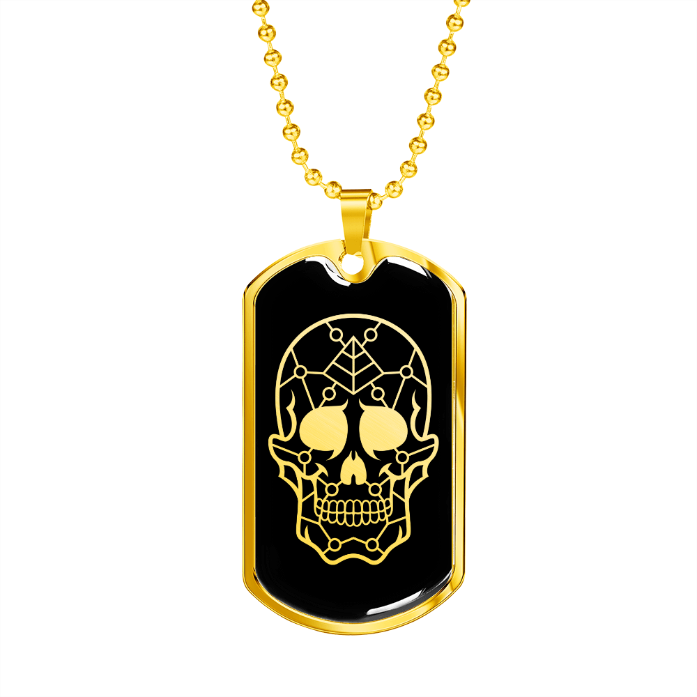 Calavera Mexican Sugar Skull 153 Necklace Stainless Steel or 18k Gold Dog Tag 24" Chain-Express Your Love Gifts