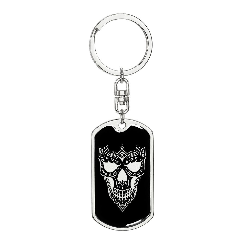 Calavera Mexican Sugar Skull 158 Keychain Stainless Steel or 18k Gold Dog Tag Keyring-Express Your Love Gifts