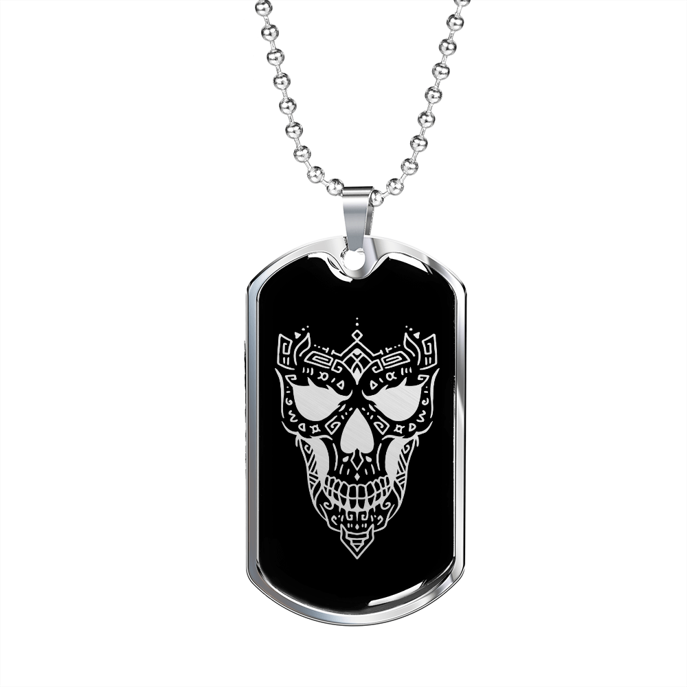 Calavera Mexican Sugar Skull 158 Necklace Stainless Steel or 18k Gold Dog Tag 24" Chain-Express Your Love Gifts