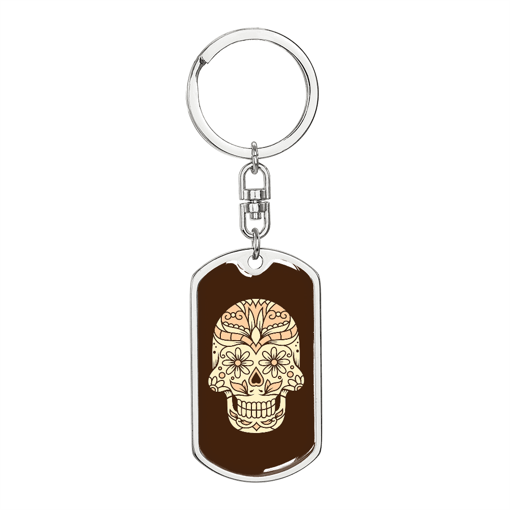 Calavera Mexican Sugar Skull 16 Color Keychain Stainless Steel or 18k Gold Dog Tag Keyring-Express Your Love Gifts