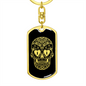 Calavera Mexican Sugar Skull 16 Keychain Stainless Steel or 18k Gold Dog Tag Keyring-Express Your Love Gifts