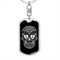 Calavera Mexican Sugar Skull 16 Keychain Stainless Steel or 18k Gold Dog Tag Keyring-Express Your Love Gifts