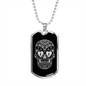 Calavera Mexican Sugar Skull 16 Necklace Stainless Steel or 18k Gold Dog Tag 24" Chain-Express Your Love Gifts
