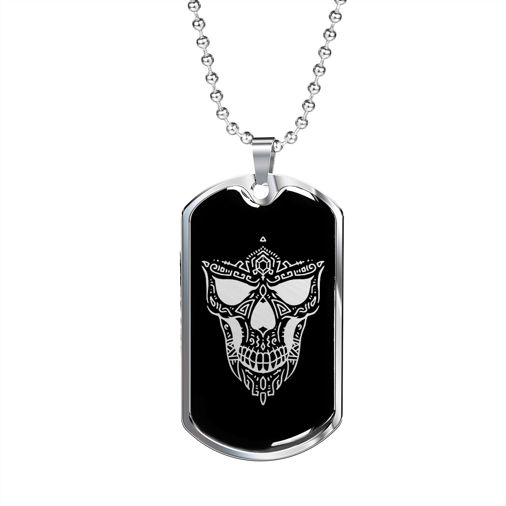 Calavera Mexican Sugar Skull 165 Necklace Stainless Steel or 18k Gold Dog Tag 24" Chain-Express Your Love Gifts