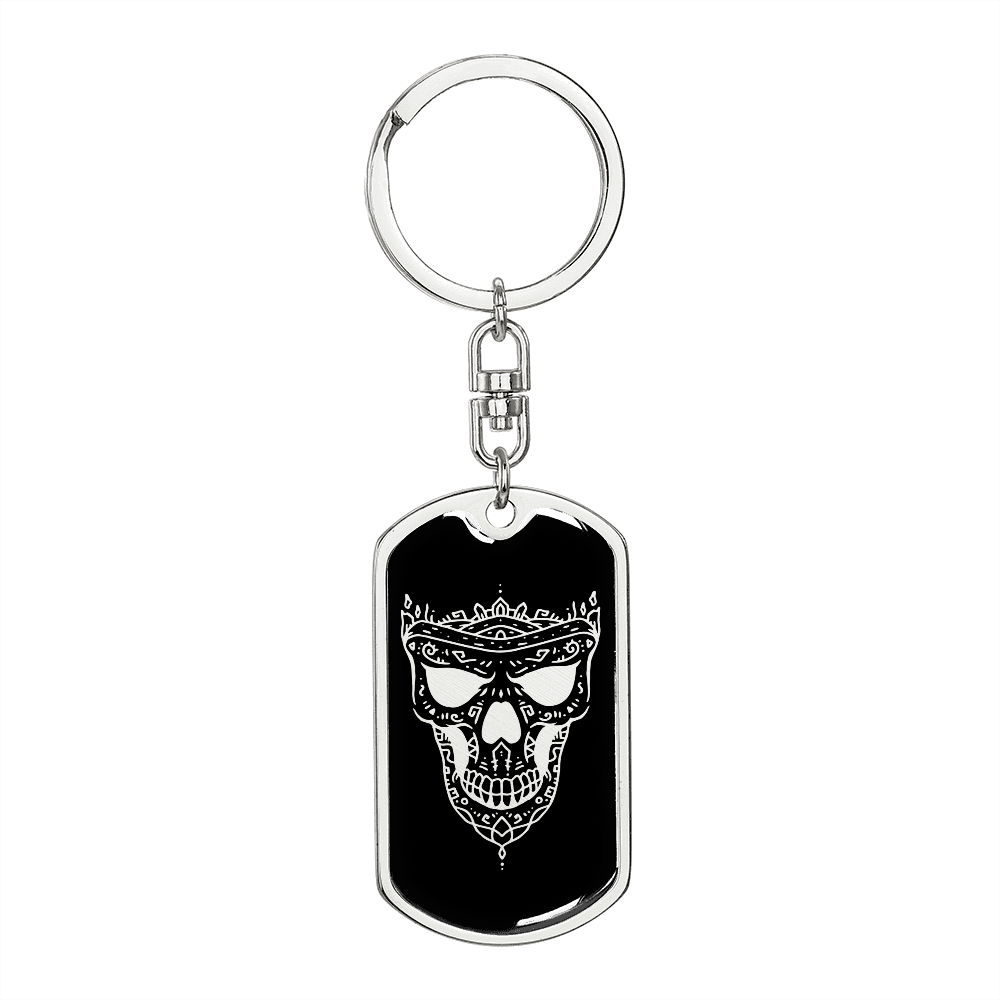 Calavera Mexican Sugar Skull 166 Keychain Stainless Steel or 18k Gold Dog Tag Keyring-Express Your Love Gifts