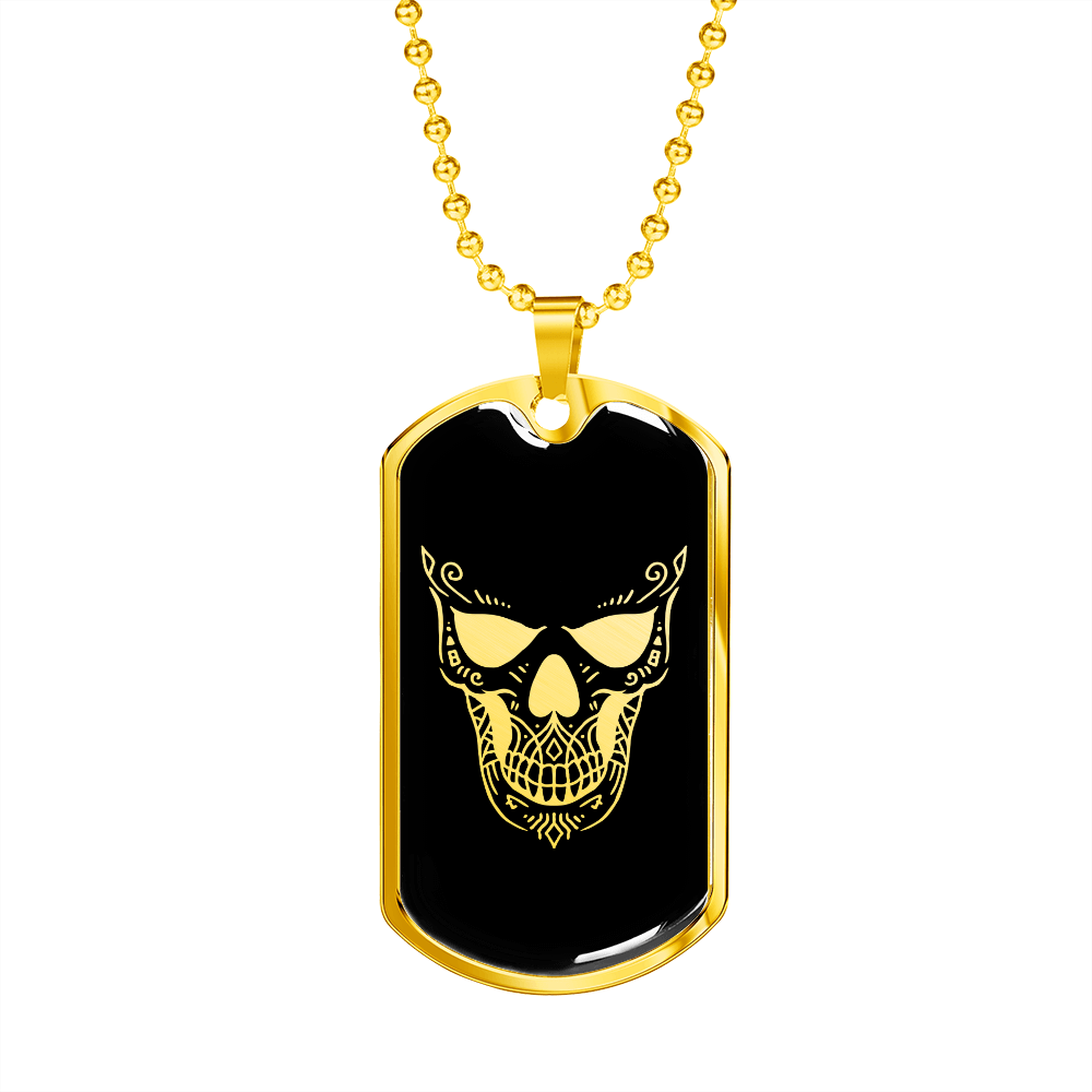 Calavera Mexican Sugar Skull 169 Necklace Stainless Steel or 18k Gold Dog Tag 24" Chain-Express Your Love Gifts