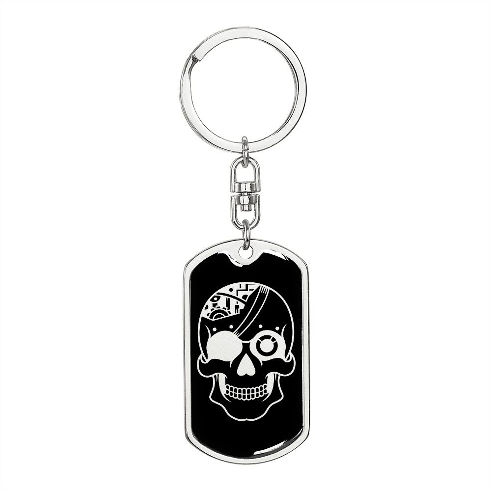 Calavera Mexican Sugar Skull 17 Keychain Stainless Steel or 18k Gold Dog Tag Keyring-Express Your Love Gifts