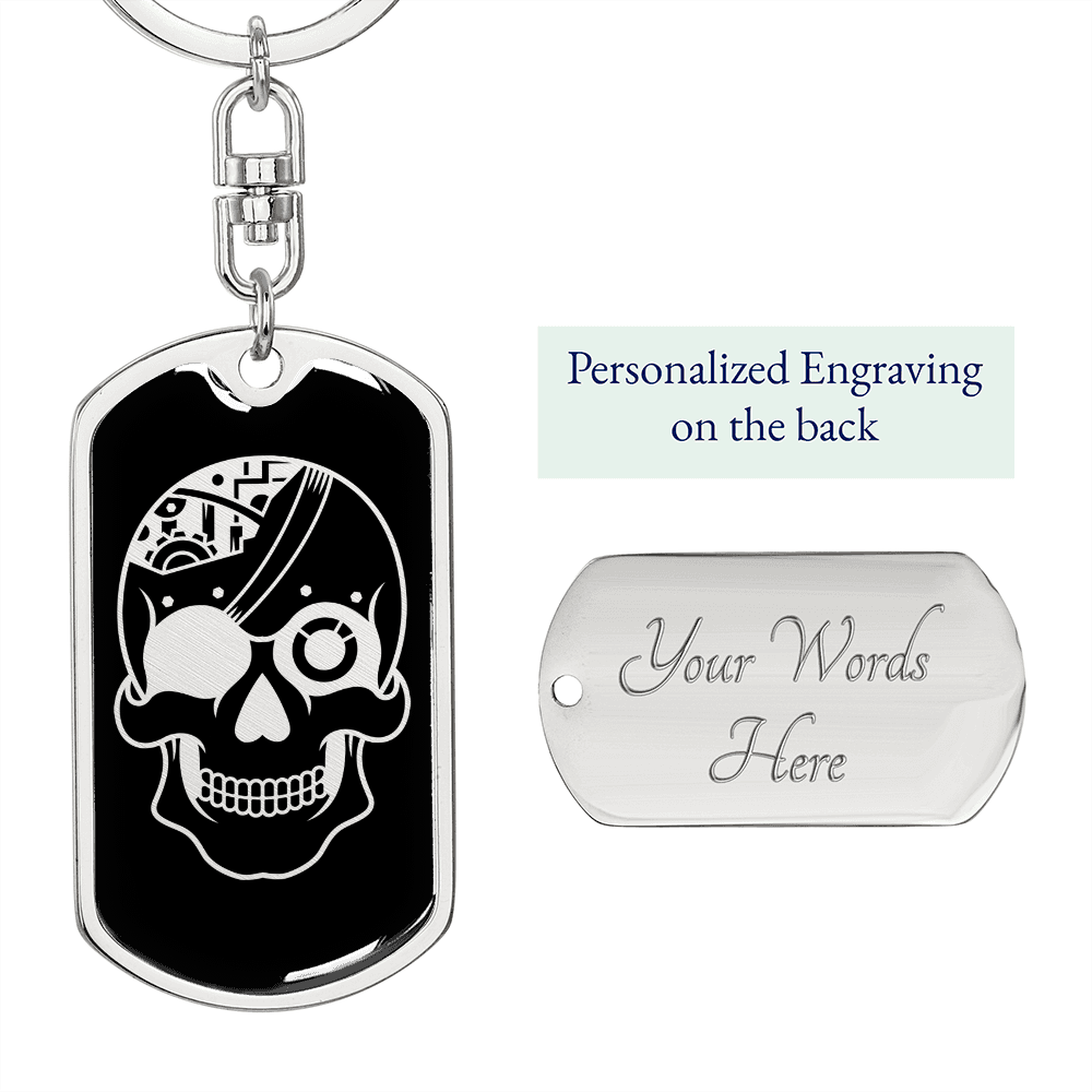 Calavera Mexican Sugar Skull 17 Keychain Stainless Steel or 18k Gold Dog Tag Keyring-Express Your Love Gifts