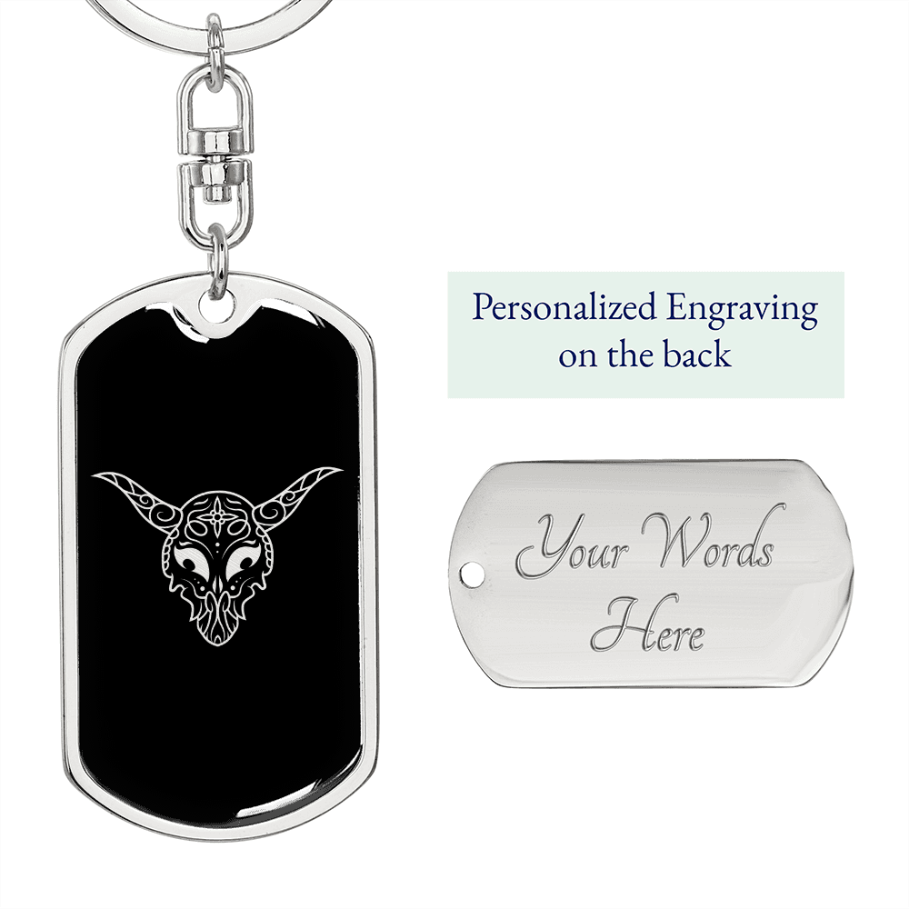 Calavera Mexican Sugar Skull 172 Keychain Stainless Steel or 18k Gold Dog Tag Keyring-Express Your Love Gifts