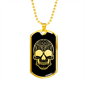 Calavera Mexican Sugar Skull 18 Necklace Stainless Steel or 18k Gold Dog Tag 24" Chain-Express Your Love Gifts