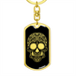 Calavera Mexican Sugar Skull 183 Keychain Stainless Steel or 18k Gold Dog Tag Keyring-Express Your Love Gifts