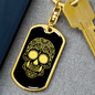Calavera Mexican Sugar Skull 183 Keychain Stainless Steel or 18k Gold Dog Tag Keyring-Express Your Love Gifts