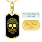 Calavera Mexican Sugar Skull 183 Keychain Stainless Steel or 18k Gold Dog Tag Keyring-Express Your Love Gifts