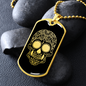 Calavera Mexican Sugar Skull 183 Necklace Stainless Steel or 18k Gold Dog Tag 24" Chain-Express Your Love Gifts