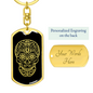 Calavera Mexican Sugar Skull 185 Keychain Stainless Steel or 18k Gold Dog Tag Keyring-Express Your Love Gifts