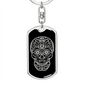 Calavera Mexican Sugar Skull 185 Keychain Stainless Steel or 18k Gold Dog Tag Keyring-Express Your Love Gifts